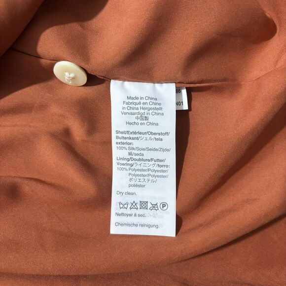 Madewell Dress Sz 14P Orange 100% Silk Floral Mini Tie Button Front Cottage Core - Picture 7 of 8